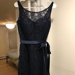 Navy Blue A-line lace Sheath dress with satin sash